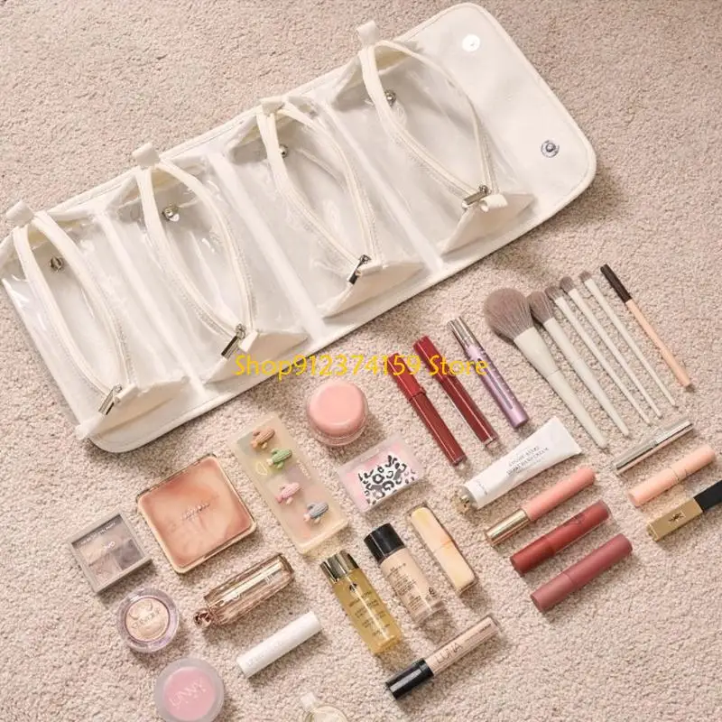 

G5AE Roll Up Travel Makeup Bag With 4 Clear Removable Clear Compartment for Women