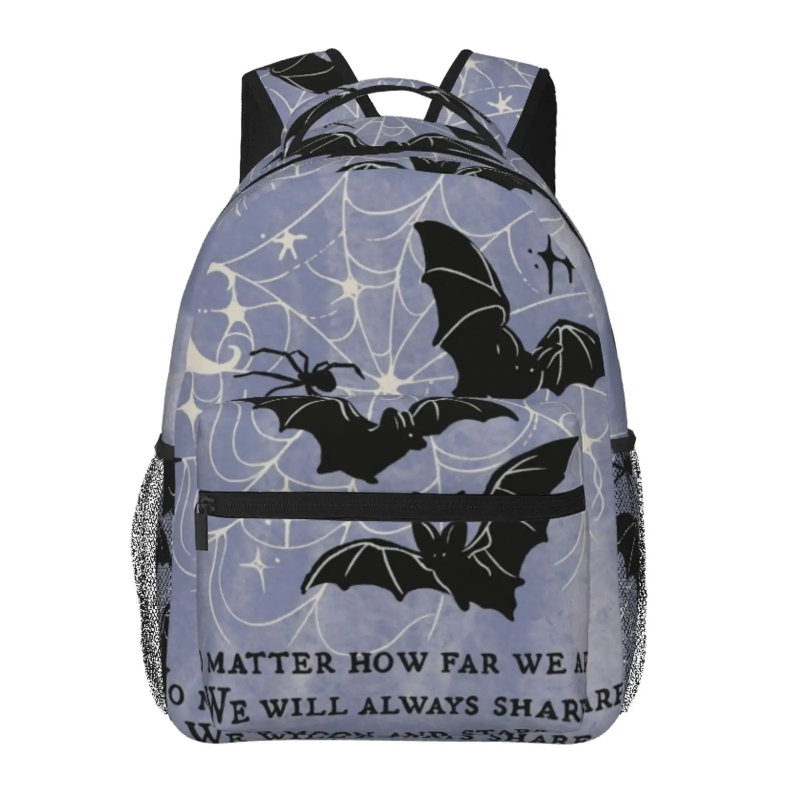 Lavender Background Black Bat Spider Web Star Halloween Silhouette Print Travel Backpack, Large Capacity with Adjustable Shoulde