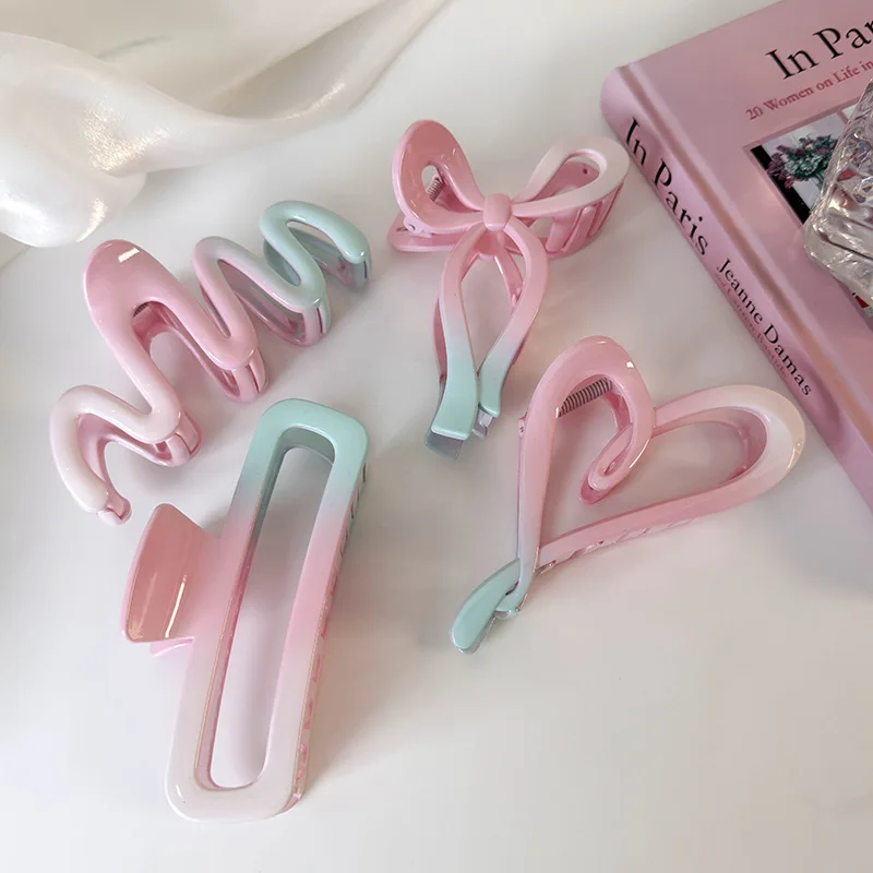 Pink Green Gradient Color Geometry Hair Claw New for Women Girls Elegant Hairpins Shark Clips Crab Barrettes Fashion Headdress