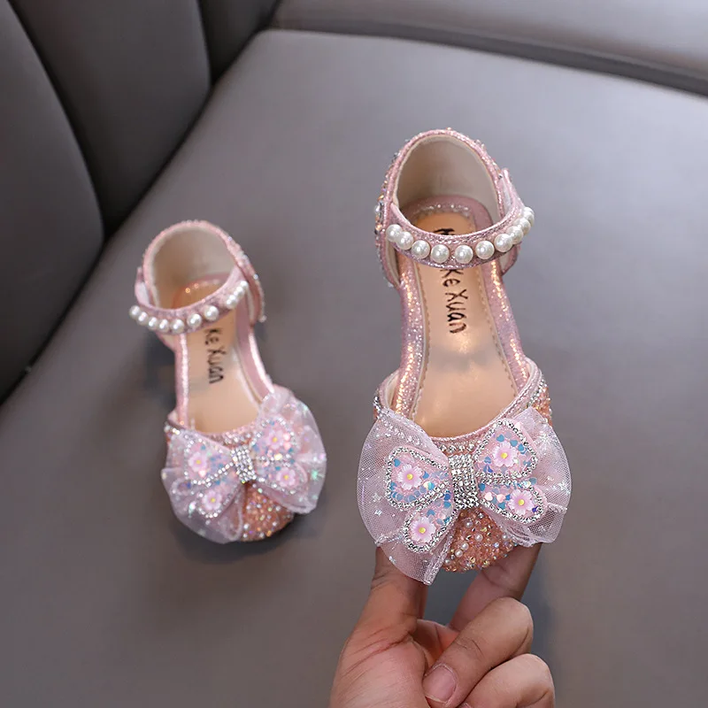 AINYFU Girls Sandals Summer Fashion Kids Baby Girls Bling Rhinestone Princess Shoes Cute Kids Sequin Leather Sandals J325