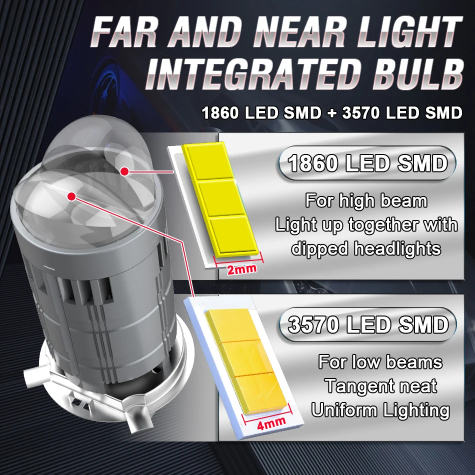 1/2Pcs Projector H4 Lens LED Car Headlight Bulb Mini Bi LED 8000000LM 1500W CANBUS Turbo Auto Motorcycle Bulbs H4 High Low Light
