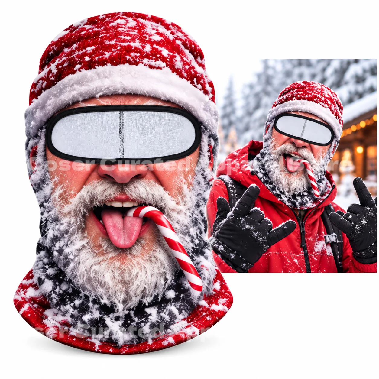 New Santa-Inspired Holiday Legend Mask  Rocker Claus Knit Red Pullover Festive Face Mask Cozy Blizzard Balaclava For Christmas