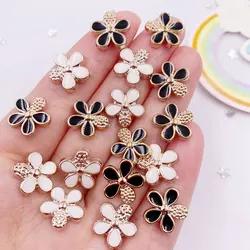 50pcs Colorful Acrylic white / black Color Golden Flower Flatback Buttons Applique DIY Scrapbook Ornaments Crafts Accessorie V02