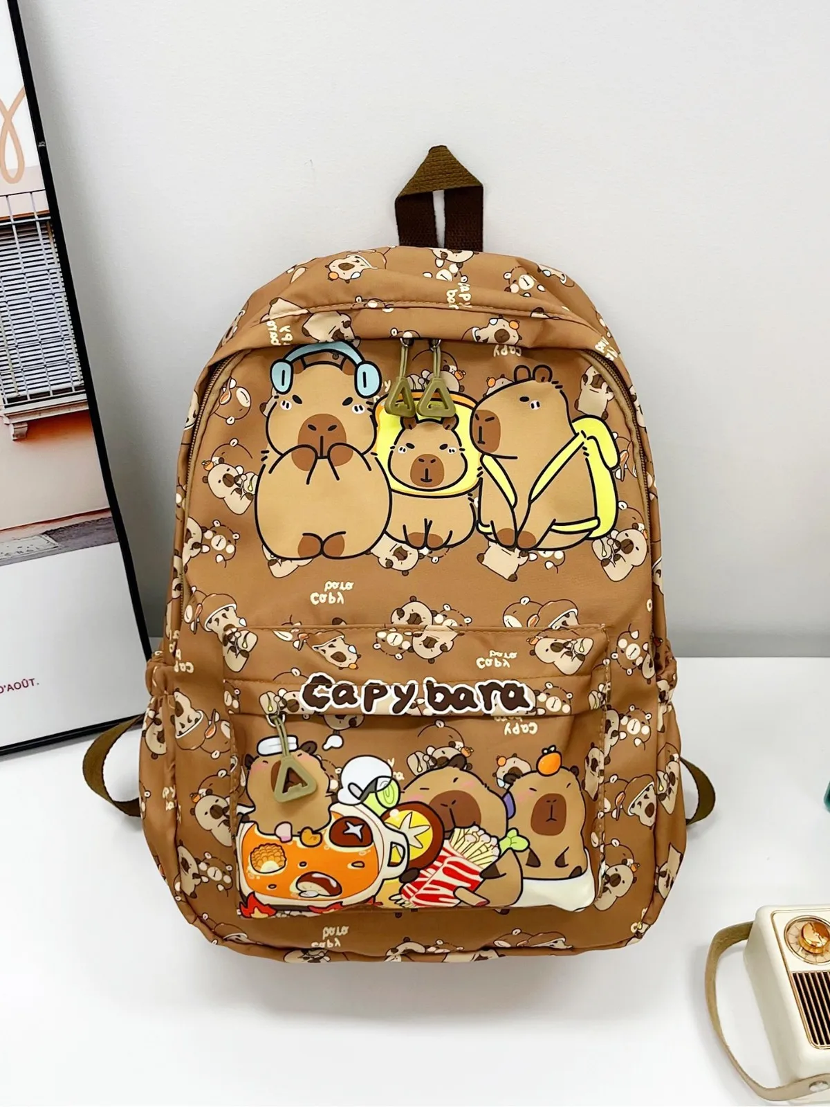 Cute Capybara Backpack Nylon Wide Straps Cartoon Animal Daypack Lightweight Foldable Large Capacity School Bag Kids Travel Bag