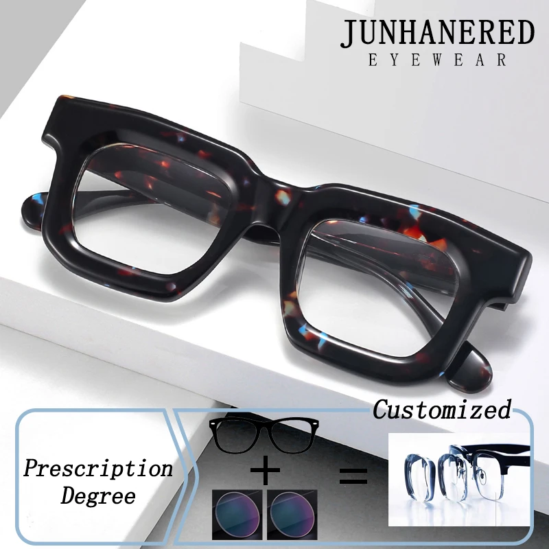 新しいファッション男性アセテート特大フレームフォトクロミック処方メガネ抗青色光老眼近視乱視眼鏡