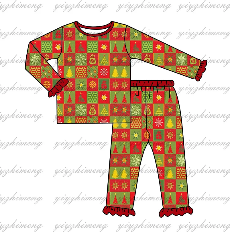 Christmas pajamas Baby Girls Boys Christmas tree plaid pattern home improvement collection boutique children's clothing siblings