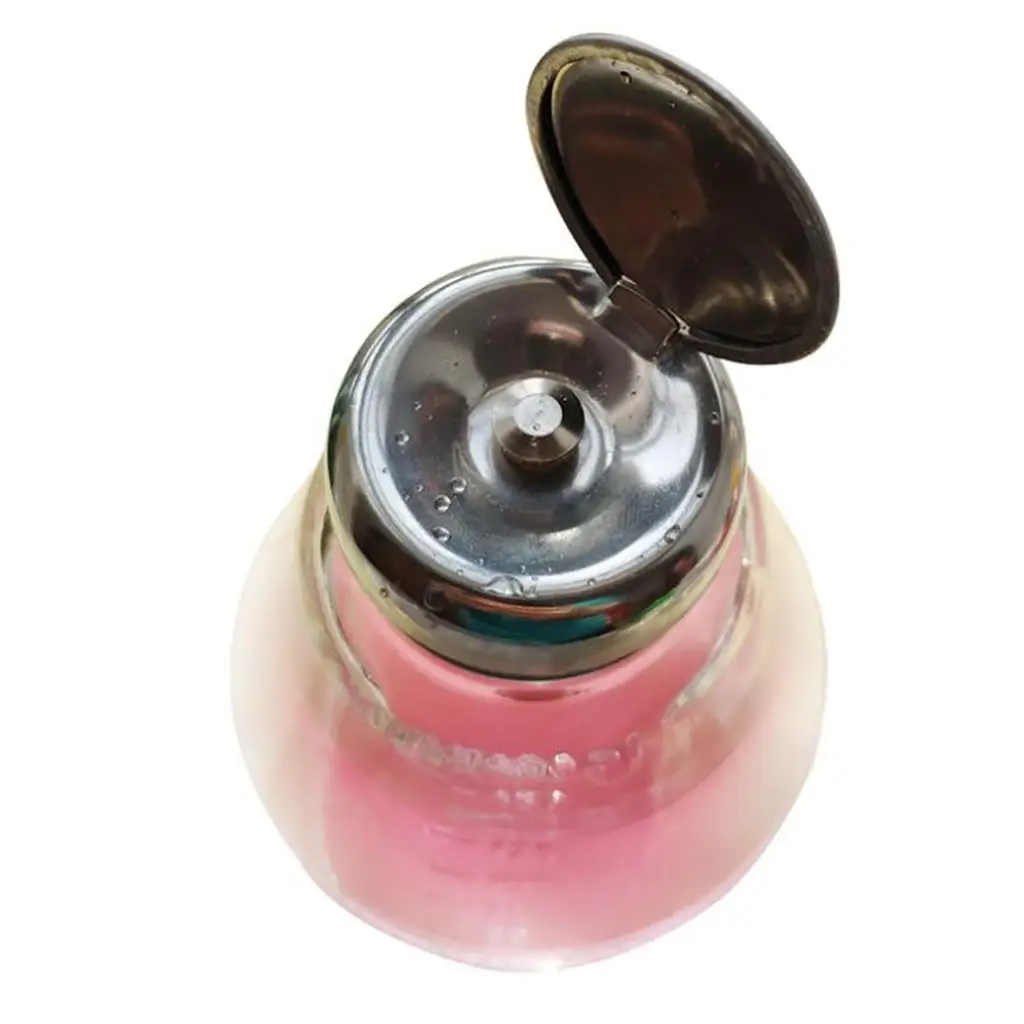 180ml Empty Push Down Dispenser Nail Polish Remover Pumping Glass Bottle Liquid Spill-proof Container