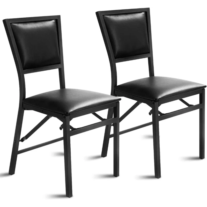 Folding Chairs Set of 2/4, Dining Chairs with Padded Seats, Sturdy Metal Frame, Floor Protectors, Space Saving Design, Black