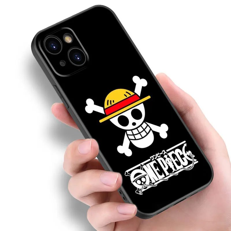 Cartoon One-Pieces Luffys Black Silicone Phone Case For Apple iPhone 12 13 Mini 11 14 15 Pro Max 7 8 Plus X XR XS SE 2020 2022