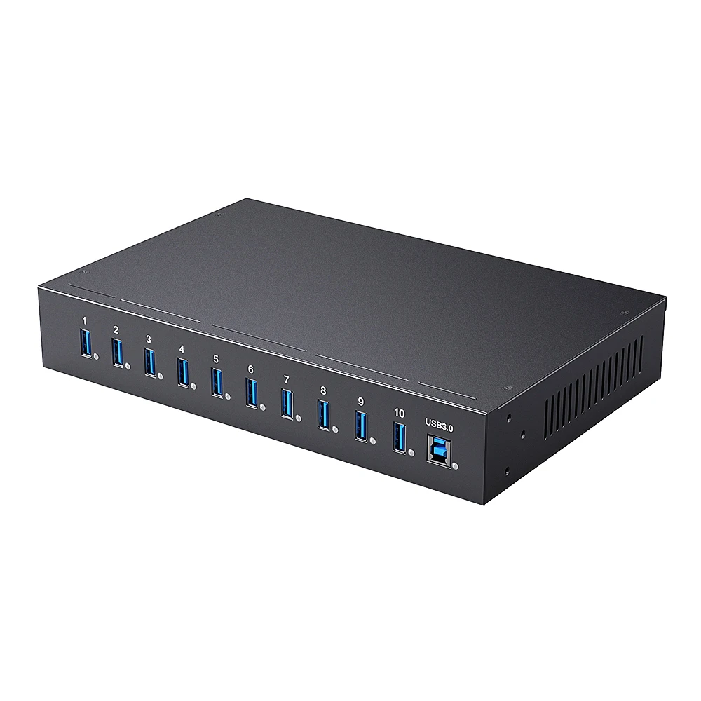 SH3-10 10-Port USB 3.0 Industrial Hub Individual Port Switch Remote Serial Control 2.1A/Port 5V 22A Built-in PSU