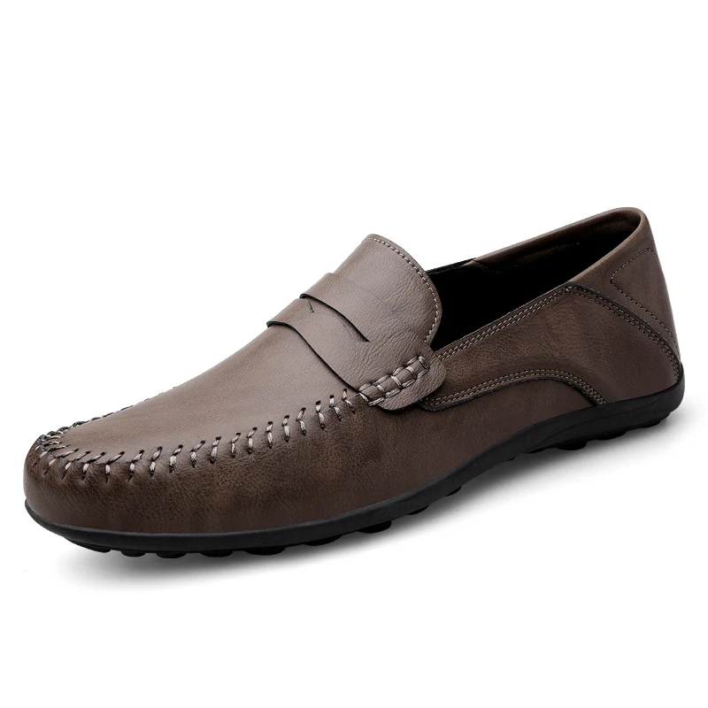 Mocasines clásicos sin cordones para hombre, zapatos informales de cuero a la moda, de talla grande 38-47 calzado plano, otoño