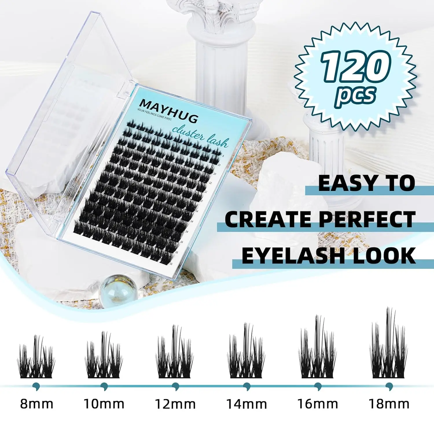 Mayhughug Wimperclusters 120Pcs 8-16Mm Valse Wimpers, Wimperclusters Extensions, Zachte Upgrade Lash Diy Thuis (Lieve Baby)