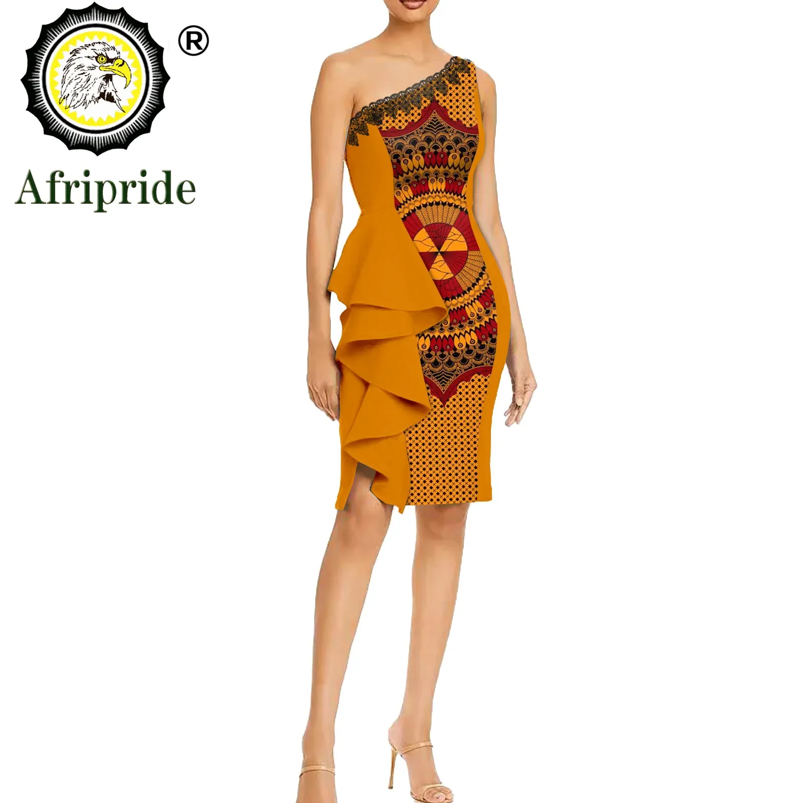 

African Dresses for Women Bodycon Dress Elegant Princess Lace Dress One Shoulder High Waist Mini Dress Ankara Print A2225009