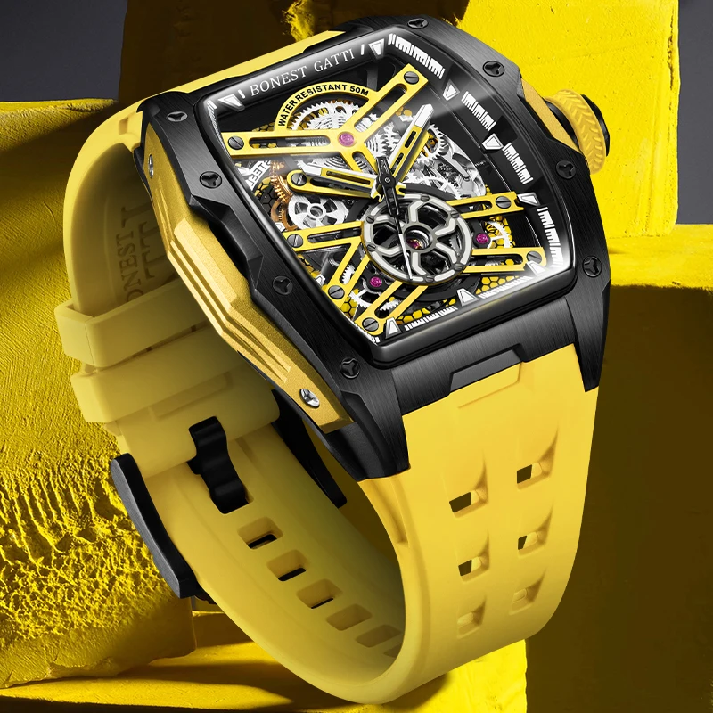 

Автоматические часы с турбийоном и зубчатым механизмом для мужчин, скелетонизированные часы из твердой стали 316, реле для мужчин