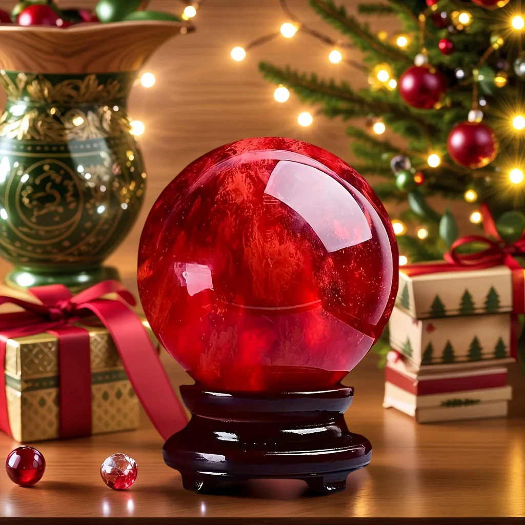 1pc Red Quartz Crystal Sphere – Translucent Marbled Design with Natural Red & Orange Tones, Smooth Polished Finish, Ideal for Ho view 7