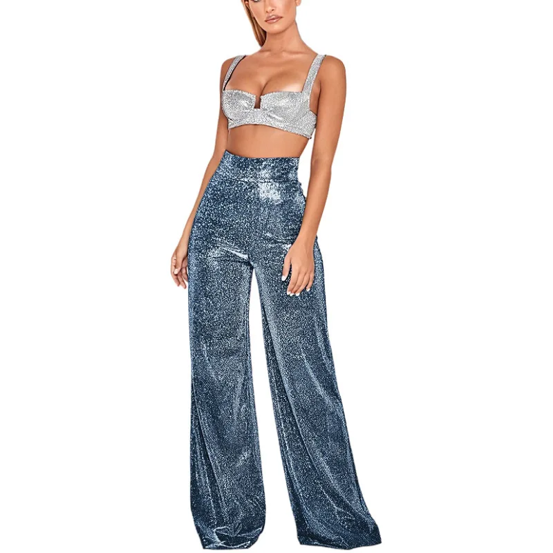 Women Solid Hot Silver High Waist Pants New Fashion Spring Summer Lady Elegant Comfortable Casual Wide-leg Long Y2k Pants