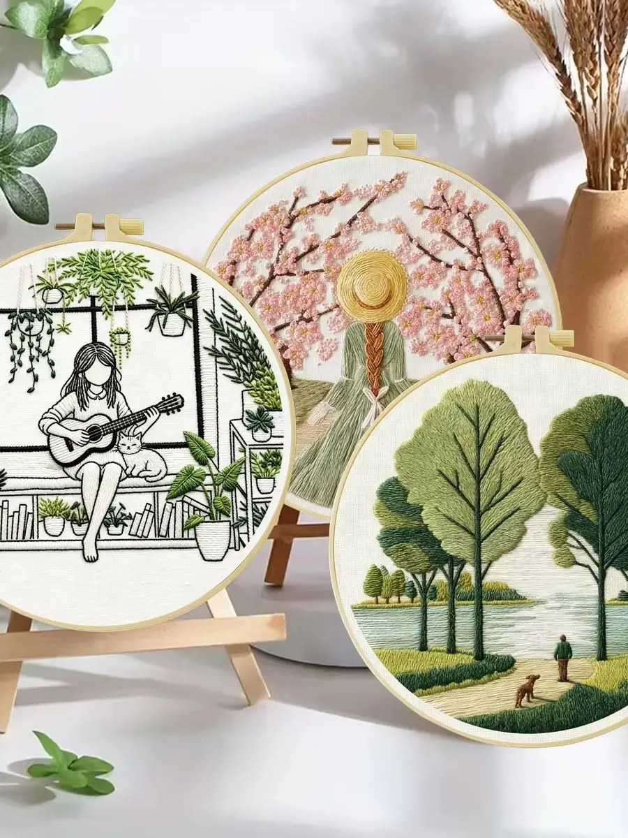 3-teiliges DIY-Stickmaterial-Set für Anfänger, inklusive Nadeln, Fäden, Stick-Starter-Kit, Kreuzstich-Kunst als Geschenk. – Detail 1