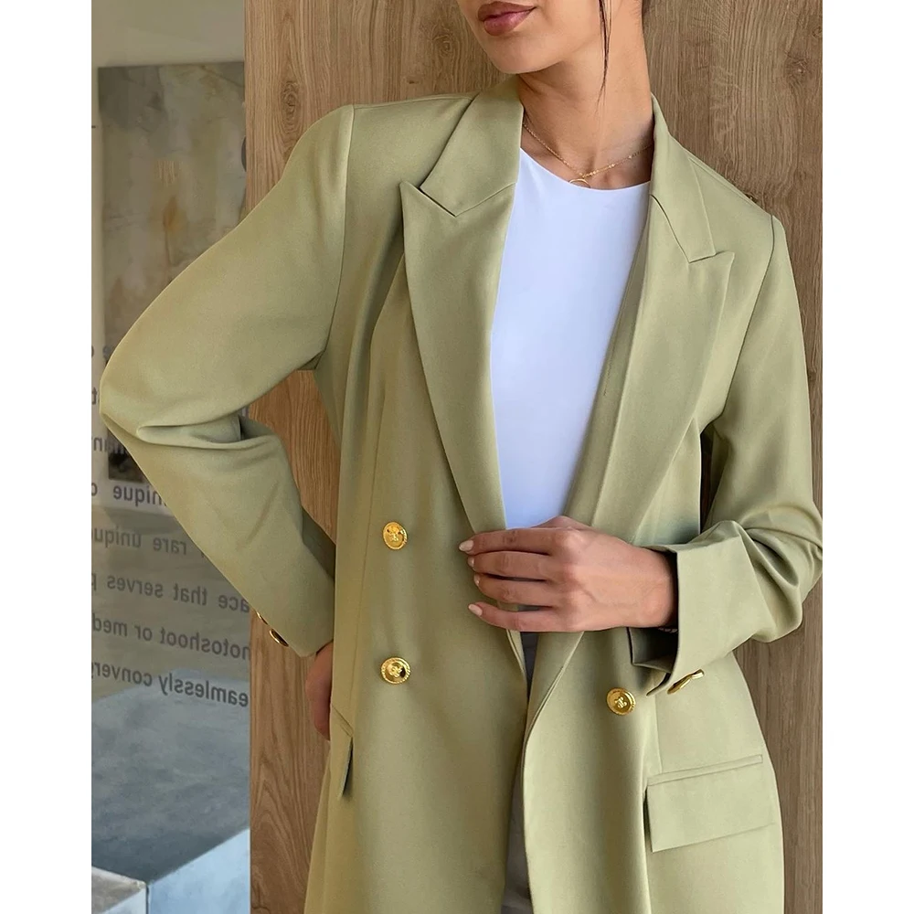 Formal Blazer Women Suits 1 Piece Long Jacket Greeen Solid Color Double Breasted Peak Lapel Loose Casual Abayas Luxury Clothing