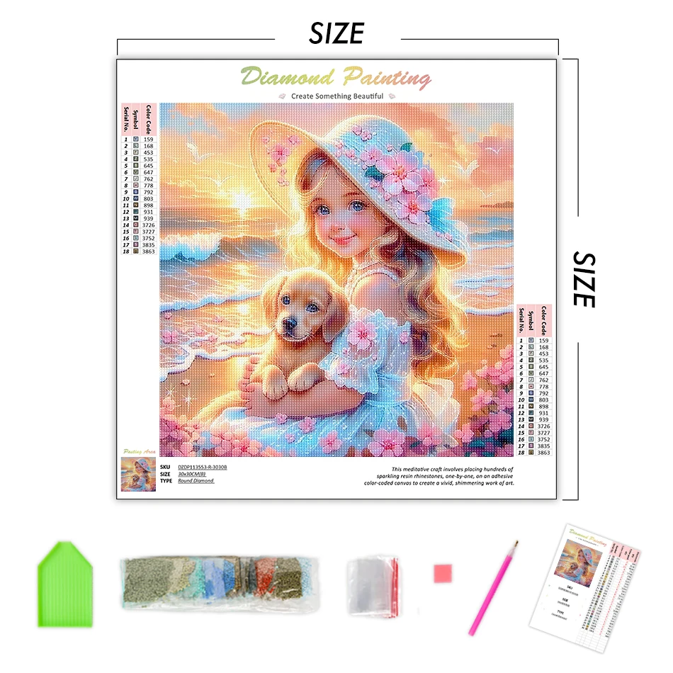 GATYZTORY 5D DIY Diamond Painting Complete Kit Pet dog and girl Crystal Diamond Art Kit Cross Stitch Kits Needlework Rhinestone view 2