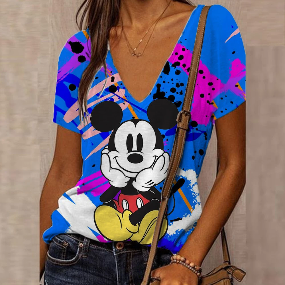 Fashion Womens T-shirt 3D Kawaii Tees Tops 2024 New Harujuku Disney Mickey Mouse Short Sleeve T Shirt Oversized Loose Woman Top