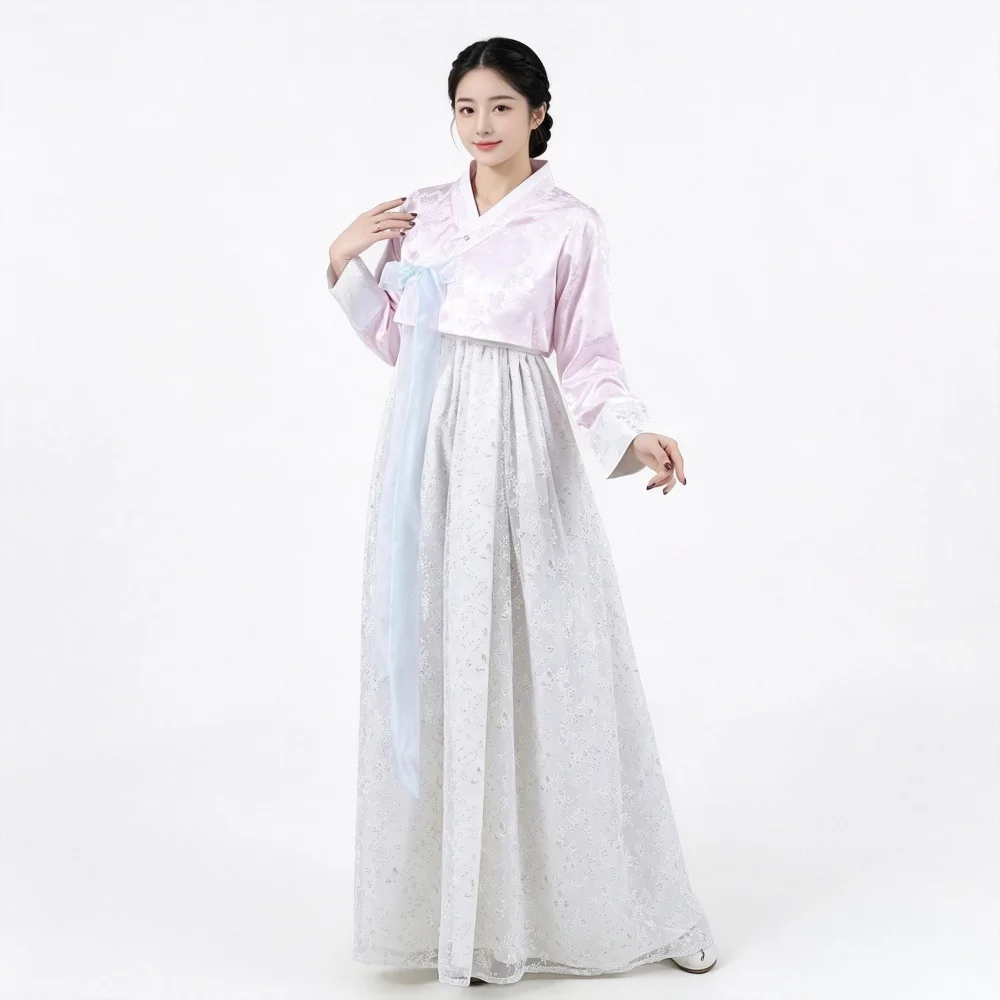 2026-new-korean-traditional-hanbok-women-satin-lace-long-gown-for-birthday-party-cosplay-performance-holiday-wear