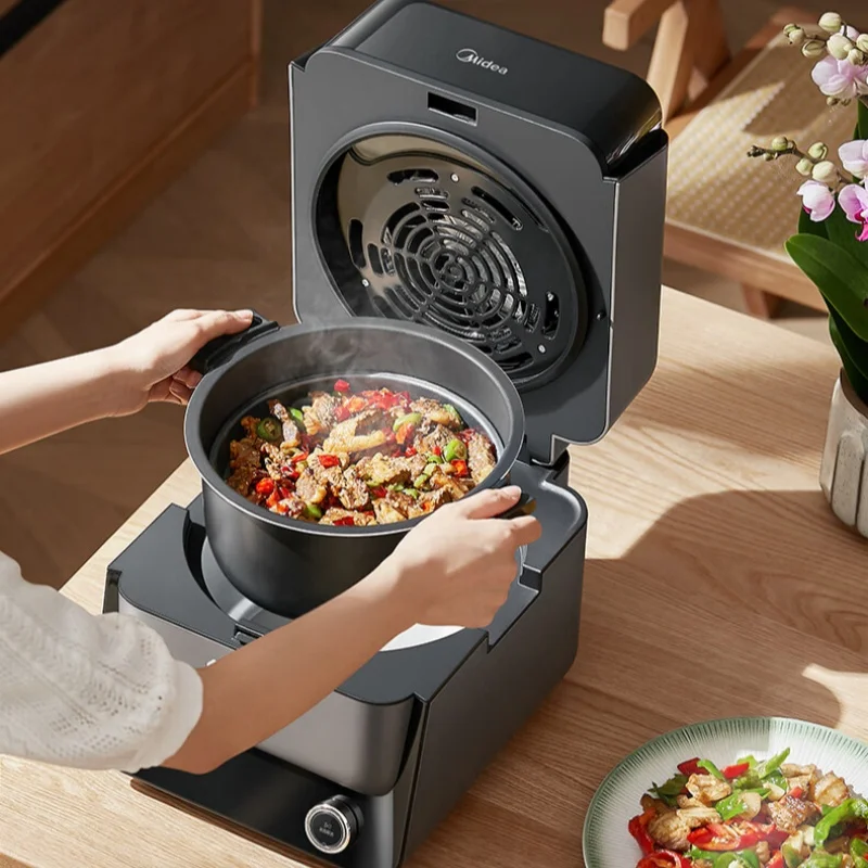 مقلاة هوائية ذكية متعددة الوظائف من ميديا مع نافذة مرئية بدون زيت قابلة للطي وشاشة لمس ثلاثية الأبعاد للطهي للاستخدام المنزلي في المطبخ