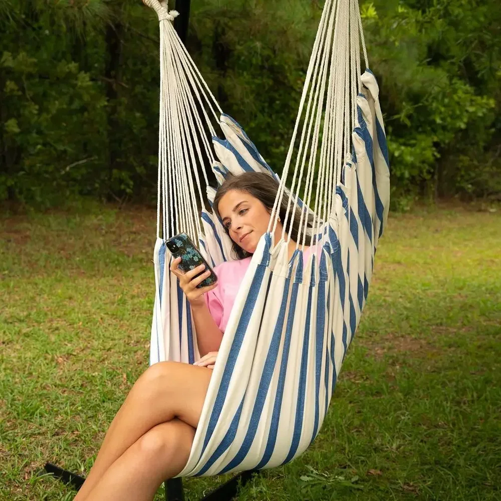 Deluxe Heathered Blue Pillowtop Hammock Chair with Quick Dry Fabric, Designed for Durability and Comfort, Perfect for Any Space