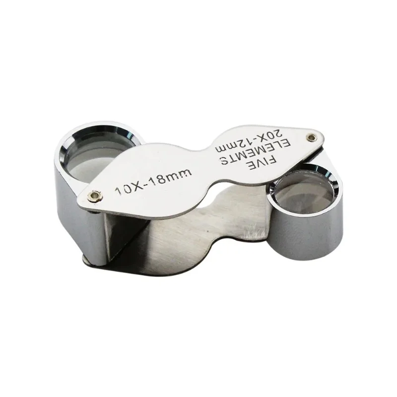 Foldable Miniature Magnifying Glass 20x 12mm / 10x 18mm Dual Stainless Steel Jeweler\'s Singlet Loupe