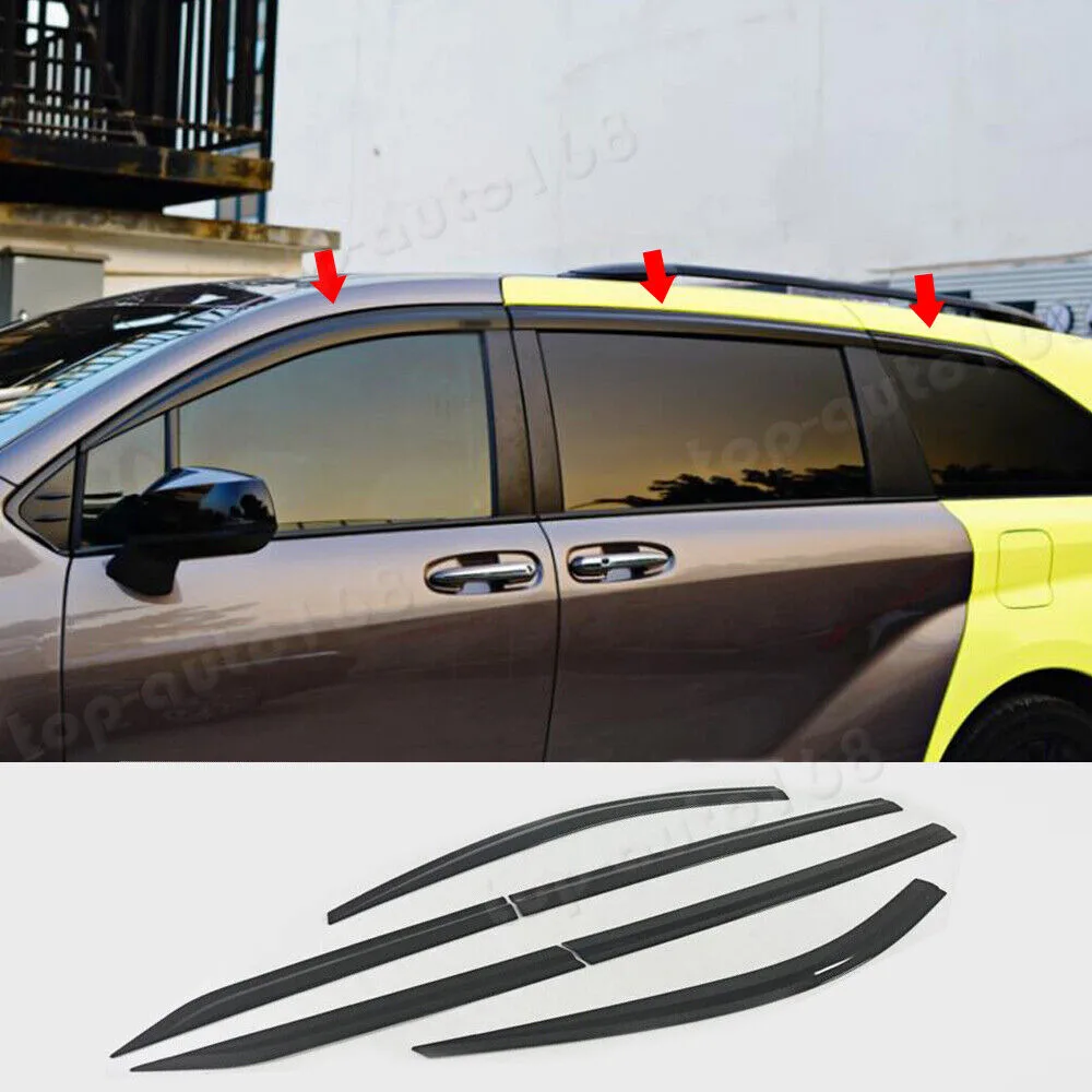 Black Window Visor Vent Shades Sun Rain Guard 6pcs For Toyota Sienna 2021-2023