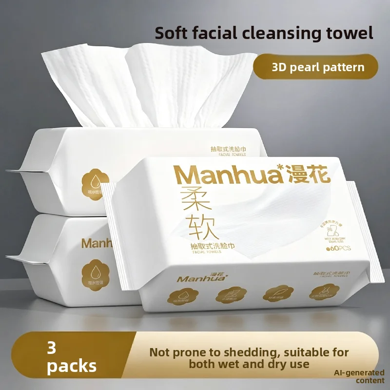 Disposable Face Towel 3-pack Plant-based Soft Fiber Wet Dry Dual-use Cleansing Towel For Makeup Removal And Daily Cleaning