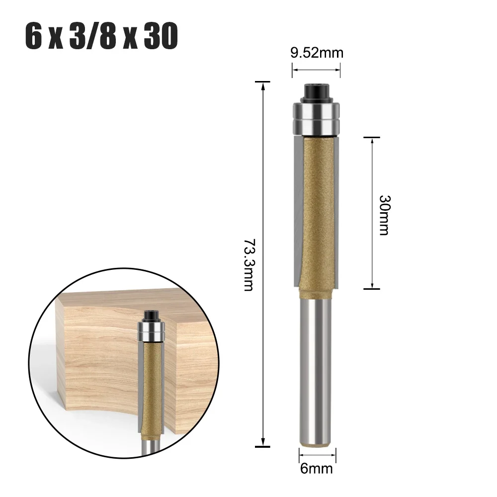 1PC 6mm1/4'' 2개의 베어링이 있는 생크 플러시 트림 비트 베어링 목공 도구 엔드밀이 있는 목재 트리밍 커터용 라우터 비트