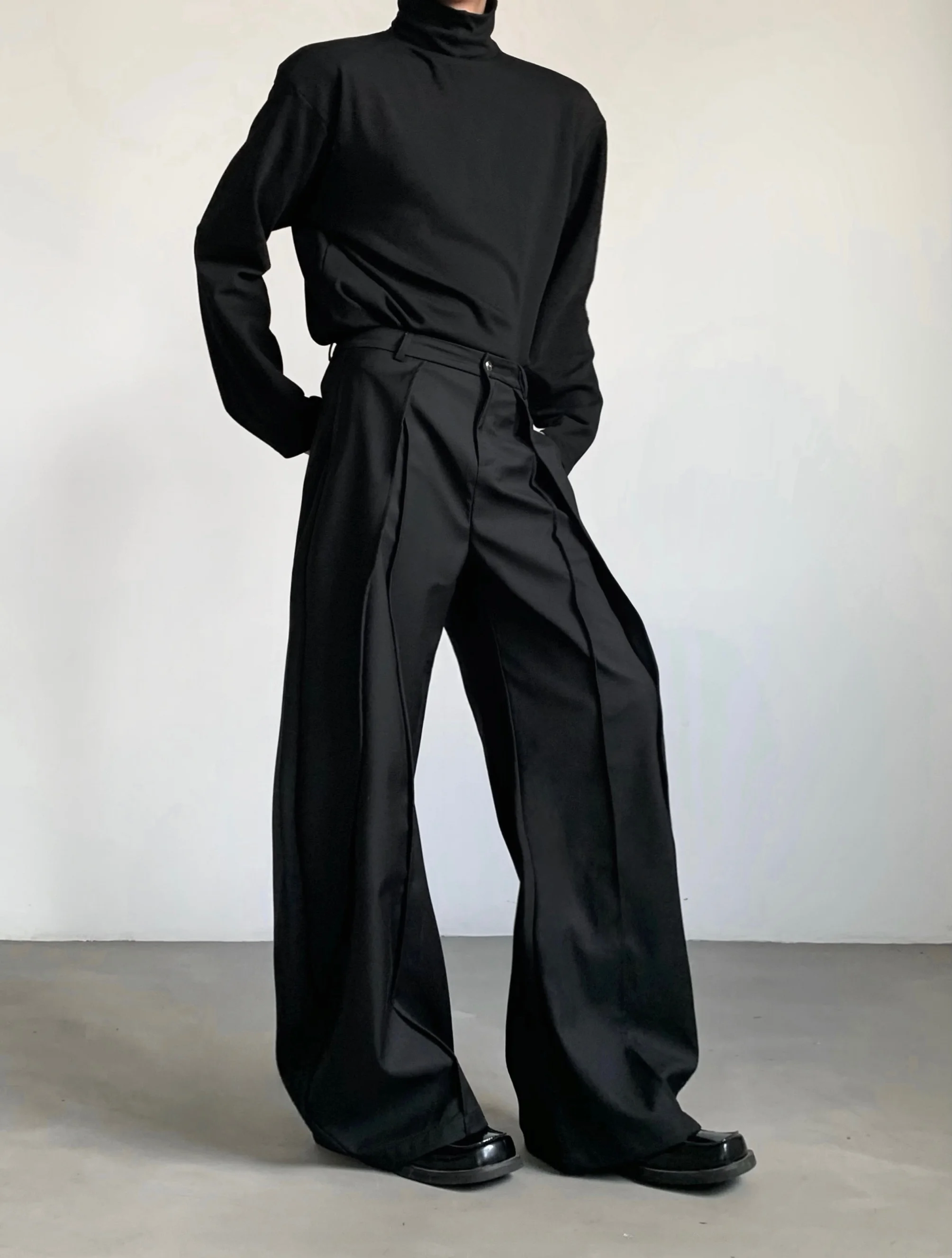 

Ace Tailors Men's Casual Wide Leg Pants Pleated Design Iron-Free Korean Style Polyester Viscose Blend Autumn Fashion