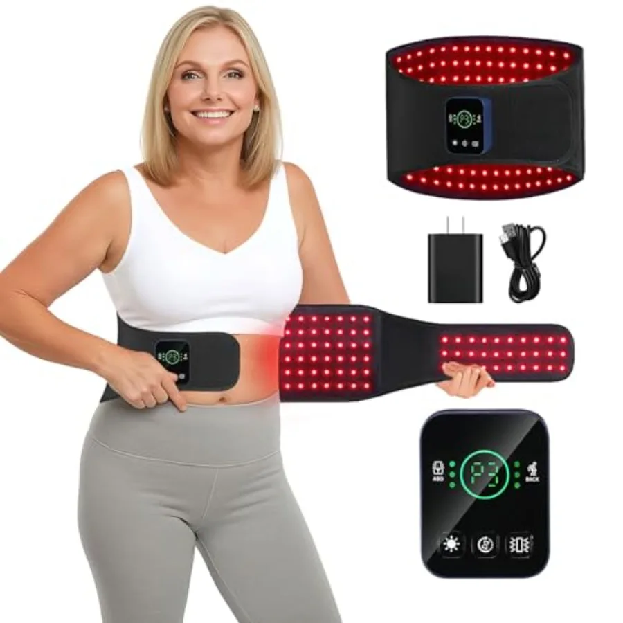 

Cordless Rechargeable Red Light Therapy Belt for Targeted Pain Relief: Wearable Infrared Light Therapy Wrap with Quiet Massage