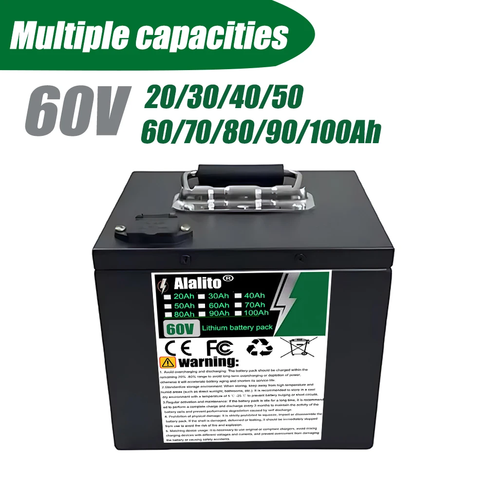 Suitable for replacing batteries in devices below 3000W, 18650 lithium-ion batteries, 60V 100Ah