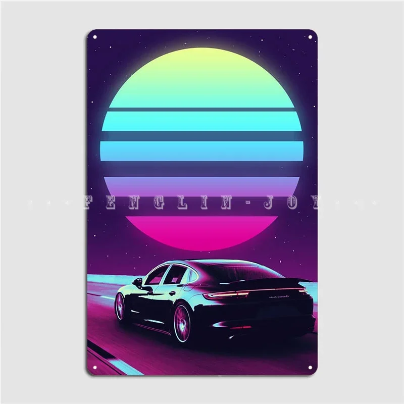 

Race With Synthwave Poster Metal Sign Garage Room Wall Decoration Cinema Living Custom Tin Vintage Home Bar Cave Classic Plaques
