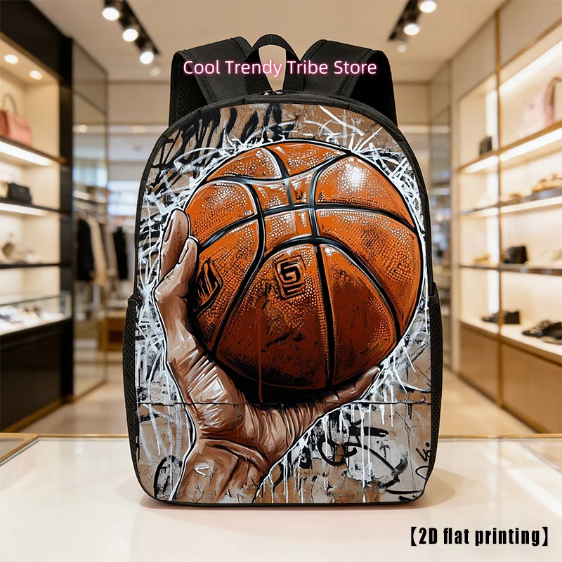 Charming Basketball, Lightweight, Large-Capacity Unisex Backpack with Adjustable Shoulder Straps, Side Pockets, Suitable for Cas