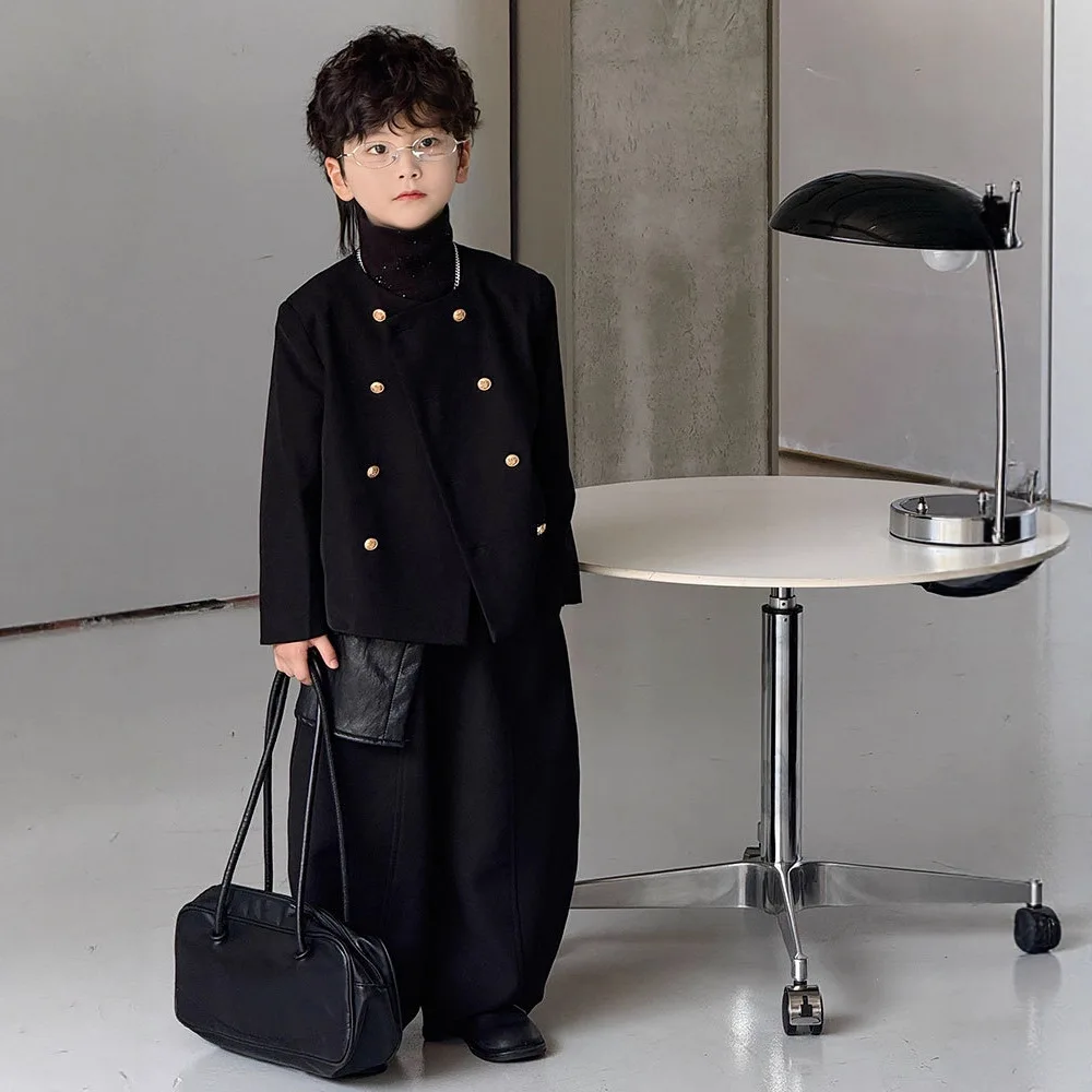 Suit 2025 Spring and Autumn New Style Casual Suit Children's Fashion and Temperament Kids Black Outwear Clothes