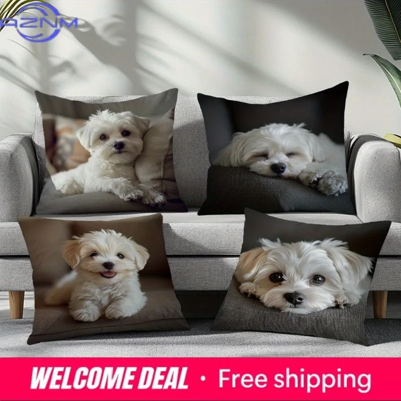 Maltese Dog Photo Print Cushion Covers, Decorative Pillowcases for Home Sofa Bedroom Living Room
