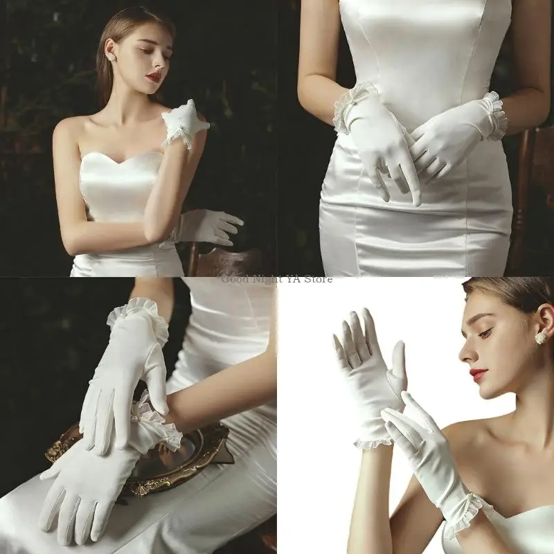  Wedding Short Gloves for Bride Proms Gloves White Frill Gloves White for Women