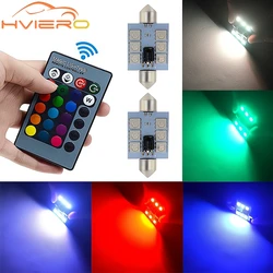 2Pcs Car Led Light C5W 5050 6SMD 12V 31-39mm Festoon Dome Door Multi Color Remotes Controller Reading Lamp Roof Trunk Wedge Bulb