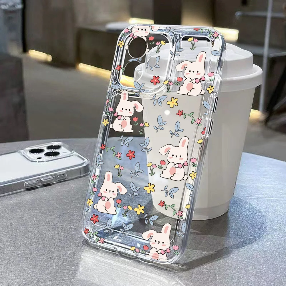 Cute Rabbit Flower Case For Samsung A57 A37 A07 A17 A36 A56 5G A54 A55 A15 A33 A34 A35 A53 Cases S26 Edge S23 S24 S25 Ultra Plus