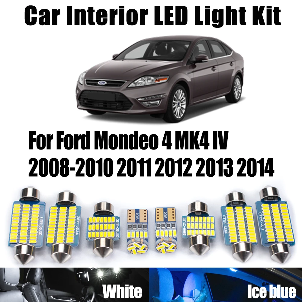 

15 шт. Canbus для Ford Mondeo 4 MK4 IV 2008-2010 2011 2012 2013 2014 Автомобильное освещение Светодиодные внутренние купольные лампы с картой Комплект освещения багажника