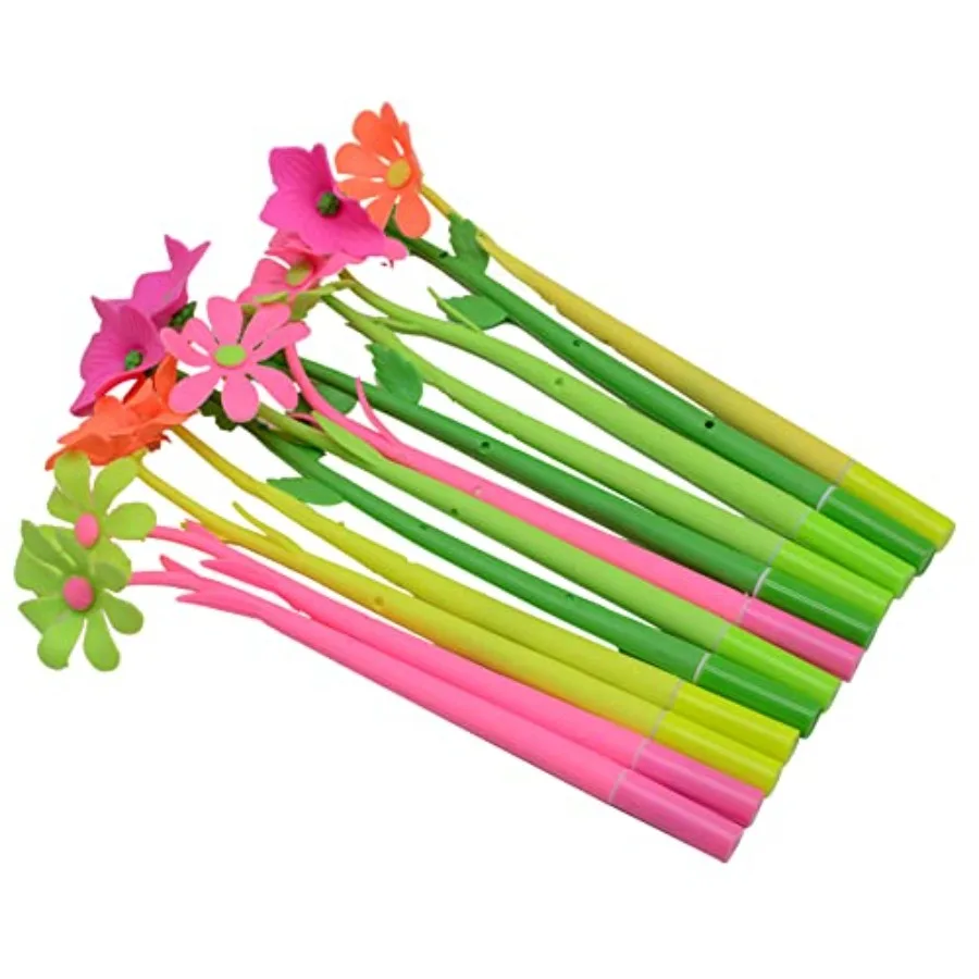 Fluoreszierender Schreibstift, 12 Stück, 0,5 mm, schwarze Tinte, Blumenform, Rollkugelschreiber, niedlicher Gel-Tintenstift für Schüler und Schulbedarf