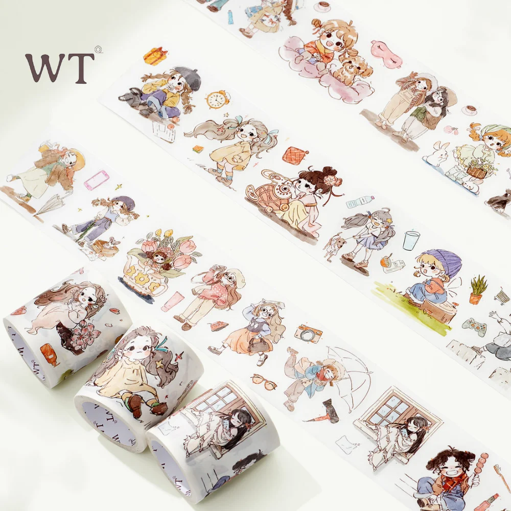 WT 3rolls/set New Cute Doll Washi Tape with Die-cut Journals Diary Masking Tapes for Scrapbooking Kids Birthday Gift Sticker