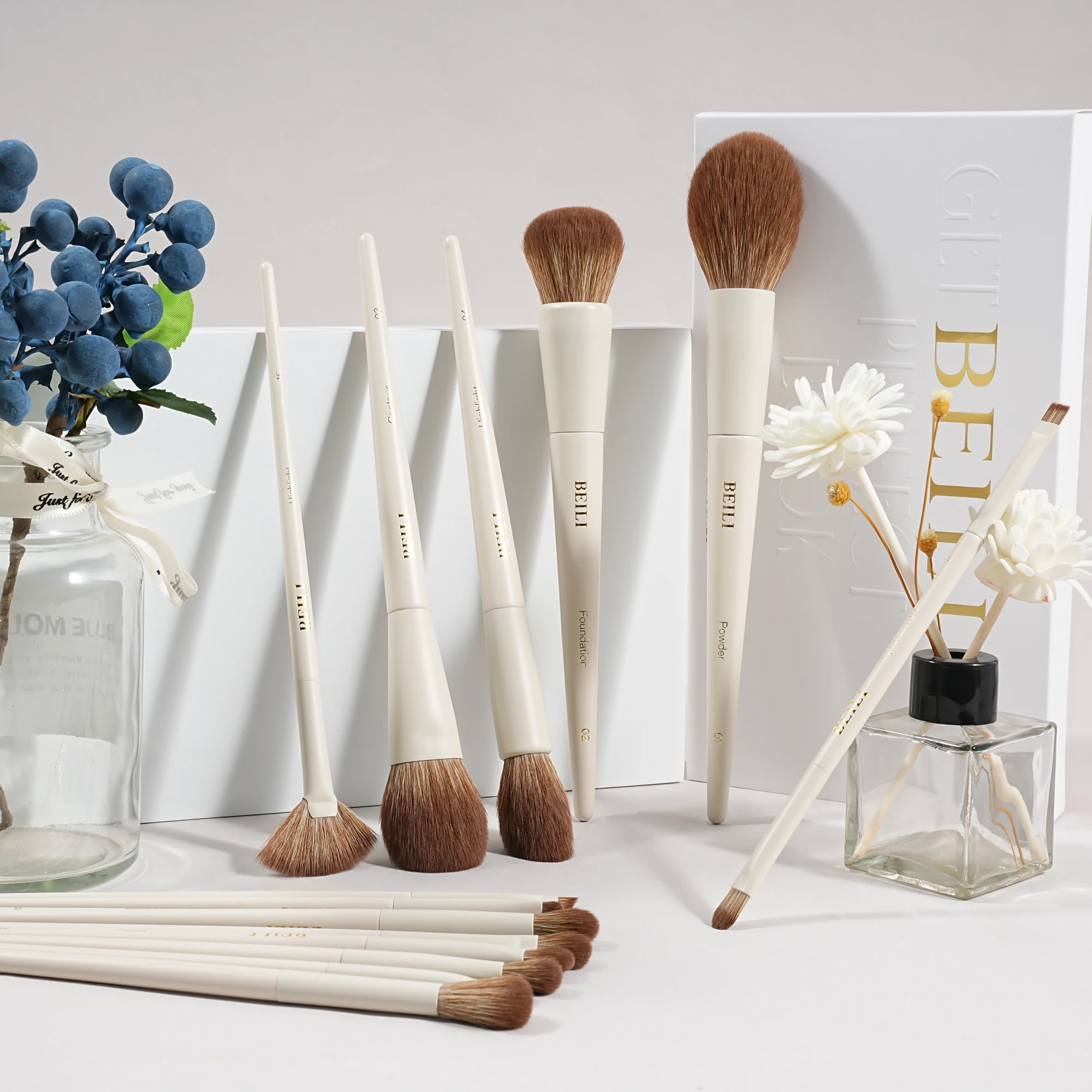 BEILI 메이크업 브러쉬 15종 세트, 합성 파운데이션 브러쉬, 파우더, 컨투어, 아이섀도우, 라이너, 블렌딩, 하이라이트 브러쉬