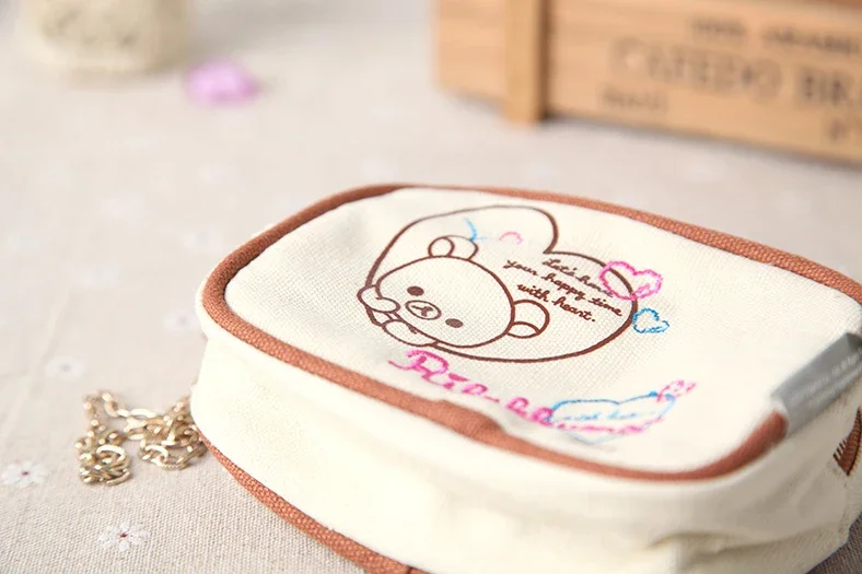 Rilakkuma Mini Clutch Bag Canvas Cute Kawaii Coin Purse Key Wallet Women Cartoon Anime Coin Holder Pouch Small Storage Bag