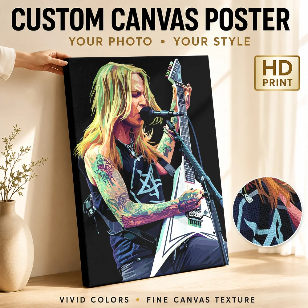 Guitarist Alexi Laiho Canvas Poster Personalized Photo Detailed Illustration Wall Art For Recording Studio, Concert Fan Gift