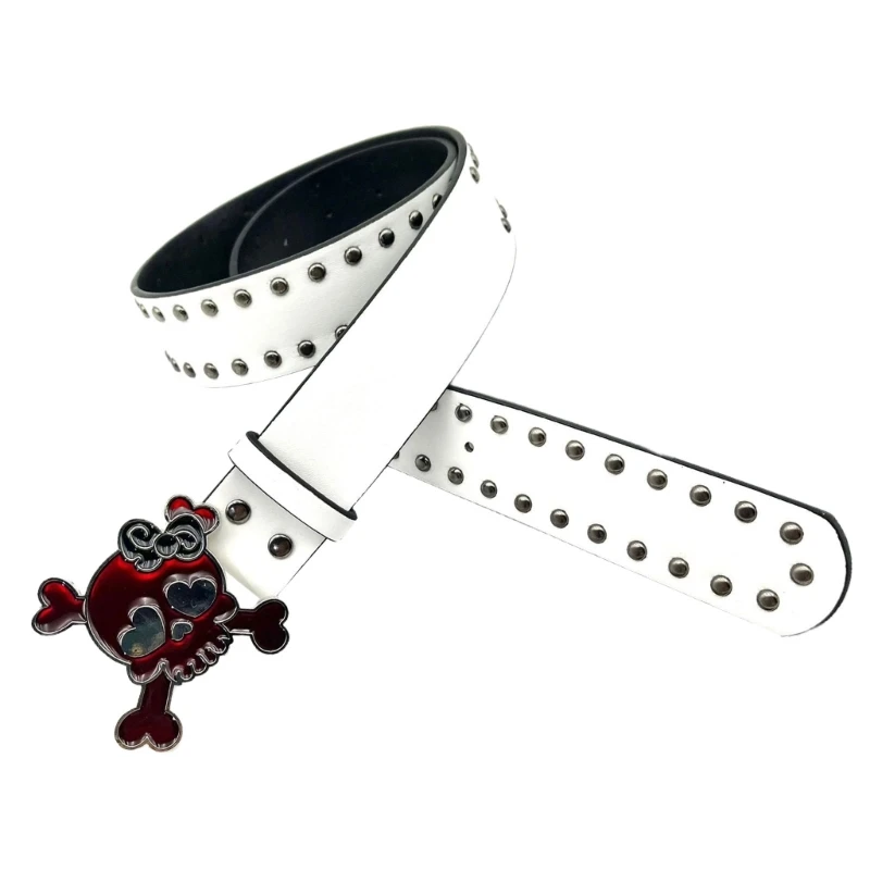 Anime Skeleton Waist Belt Fashion Punk Rivet Belt Motorcycle Waistband for Edgy Fashion Enthusiasts