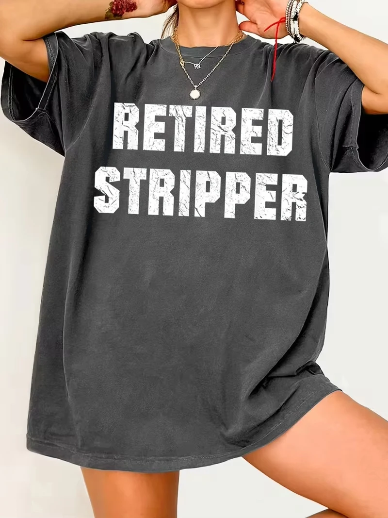 

Футболка унисекс в стиле стритвир, винтаж, с надписью «RETIRED STRIPPER», мем Gen Z, хлопок, летняя, свободная, повседневная, ретро, Харадзюку, с круглым вырезом, оверсайз