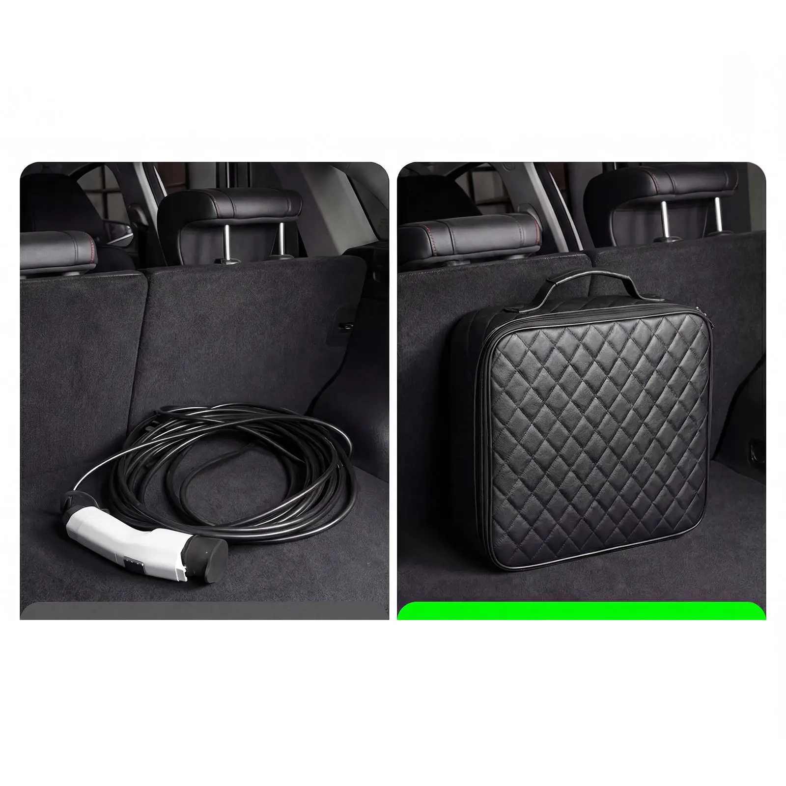 

Electric Vehicle Charging Cable Bag Durable PU Leather Management Carry Handle for Outdoor Use